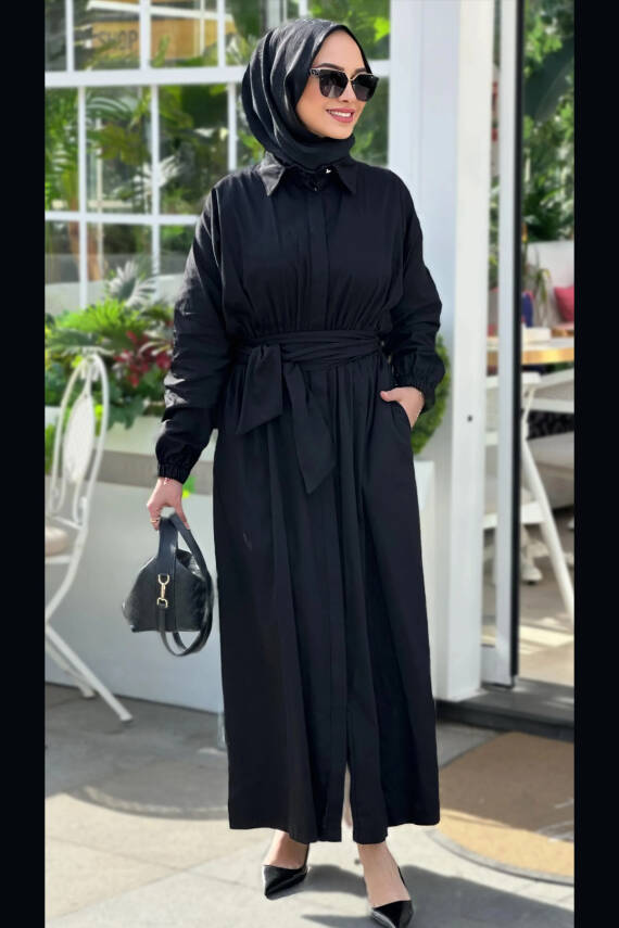 Mahza 101 Pamuk Kumaş 138 cm Maxi Elbise Siyah - 1