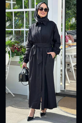 Mahza 101 Pamuk Kumaş 138 cm Maxi Elbise Siyah - 2