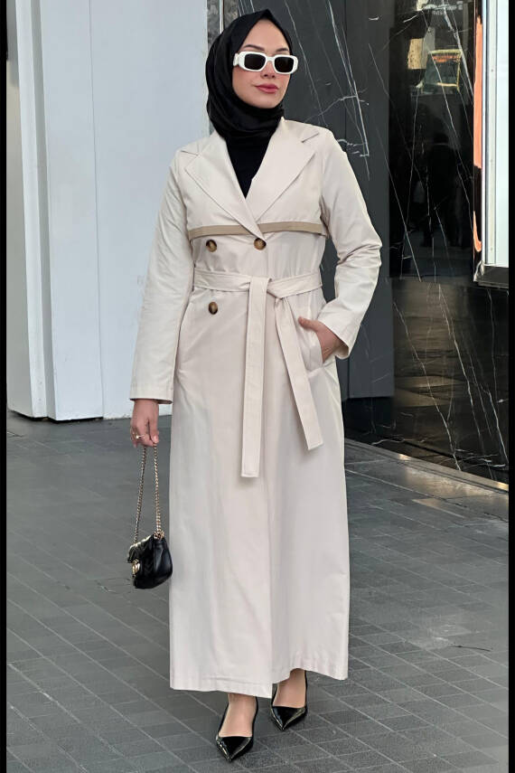 Mahza 4560 Astarsız Renk Koton Kumaş Trençkot Bej - 1