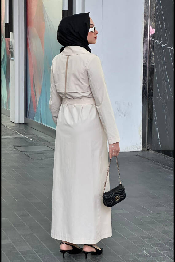 Mahza 4560 Astarsız Renk Koton Kumaş Trençkot Bej - 3