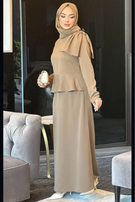 Mahza 5216 Omuzu Taşlı Abiye Elbise Haki - Mahza