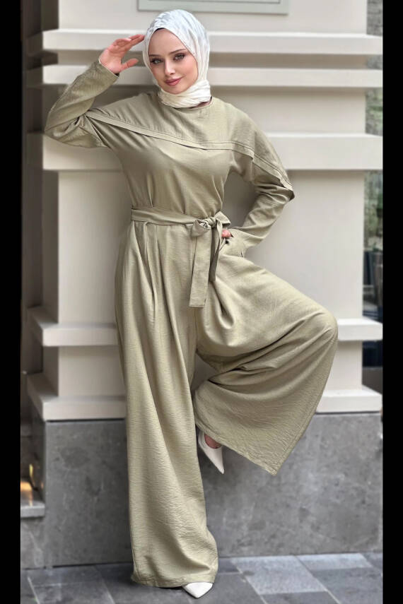 Mahza 5217 Spor Şık Bol Paça Tulum Çağla - 1