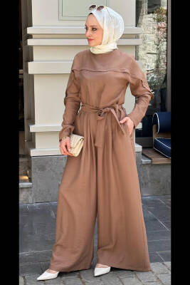 Mahza 5217 Spor Şık Bol Paça Tulum Kahverengi - Mahza