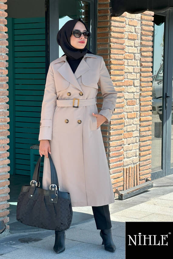 Mahza 7615 Astarlı Mevsimlik Trençkot Bej - 1