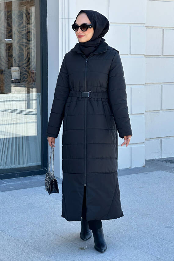 Mahza 7617 Su Geçirmez Kumaş Çıkartılabilir Kemerli Kışlık Kap Siyah - 1