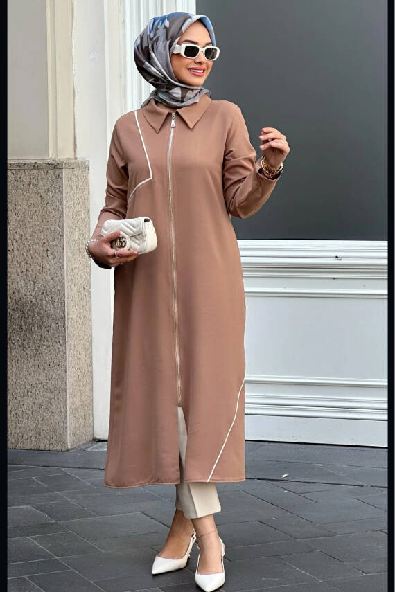 Mahza 7644 İpeksi Kumaş 120 cm Astarsız Giy Çık İlkbahar / Yaz Sezonu Kap Camel - 1