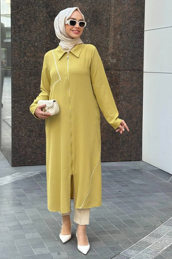 Mahza 7644 İpeksi Kumaş 120 cm Astarsız Giy Çık İlkbahar / Yaz Sezonu Kap Yağ Yeşili - 1