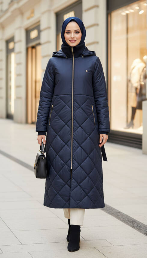 Mahza 7670 Su Geçirmez Kumaş 130 cm Çıkarılabilir Kapüşon Kolları Lastikli Mont Lacivert - 1