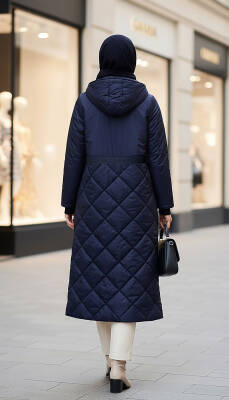 Mahza 7670 Su Geçirmez Kumaş 130 cm Çıkarılabilir Kapüşon Kolları Lastikli Mont Lacivert - 2