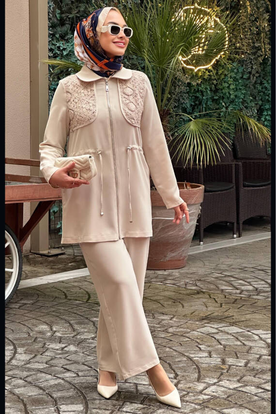 Mahza 8165 Dantel Detaylı Pantolon Takım Taş - 1