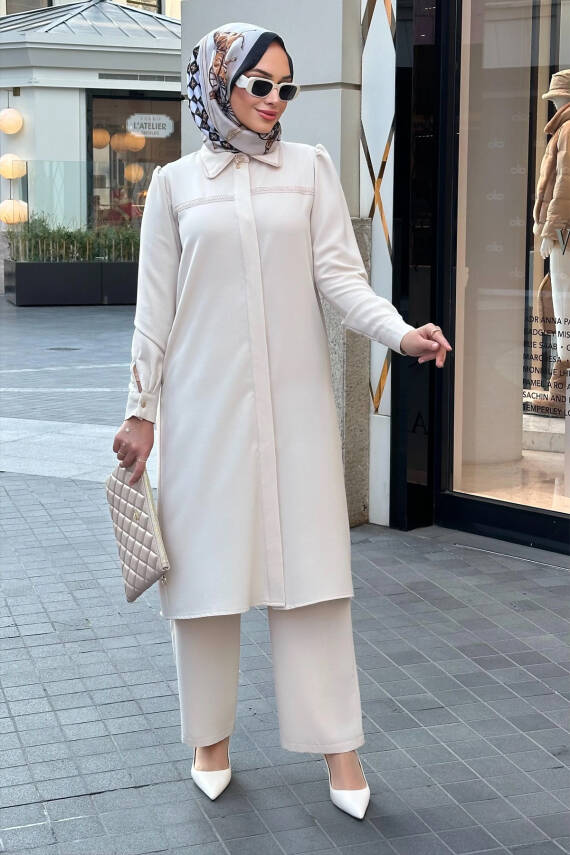 Mahza 8171 110 cm Tunikli Pantolon Takım Taş - 1