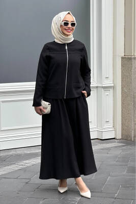 Mahza 8175 Modal Kumaş Dantel Detaylı Etek Takım Siyah - Mahza