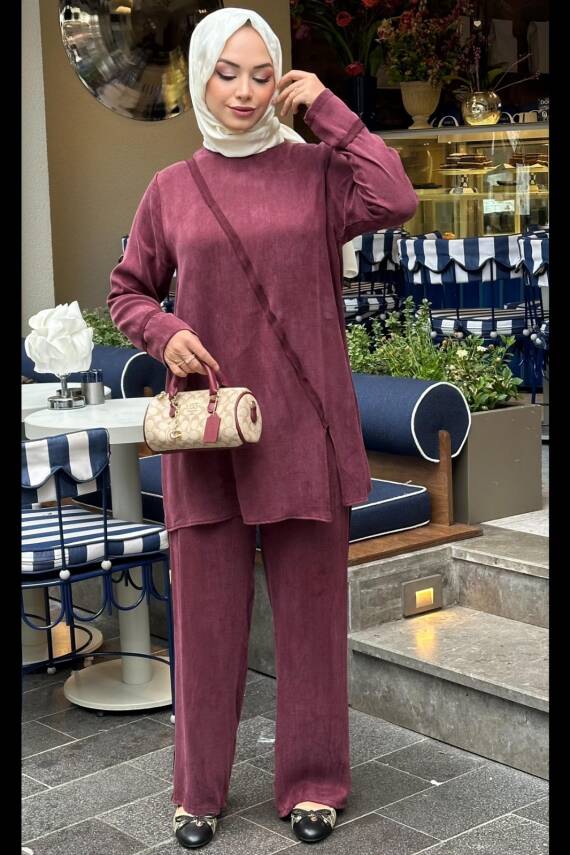 Mahza 8188 Qupra Kumaş Spor Pantolon Takım Bordo - 1