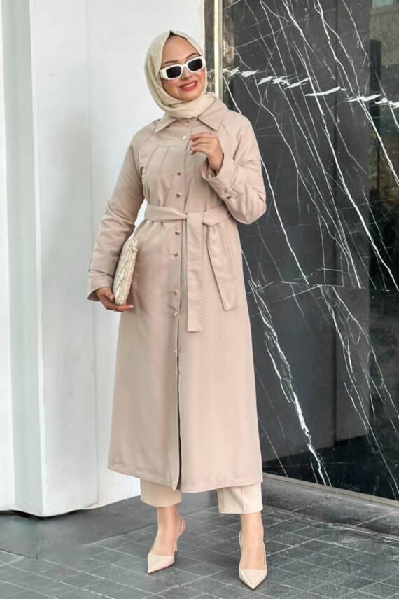 Mahza Astarlı Mevsimlik Yeni Sezon Trençkot 7647 Bej - 1