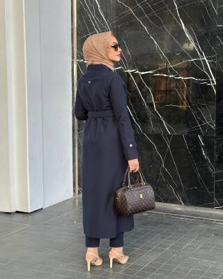 Mahza Astarlı Mevsimlik Yeni Sezon Trençkot 7647 Lacivert - 2