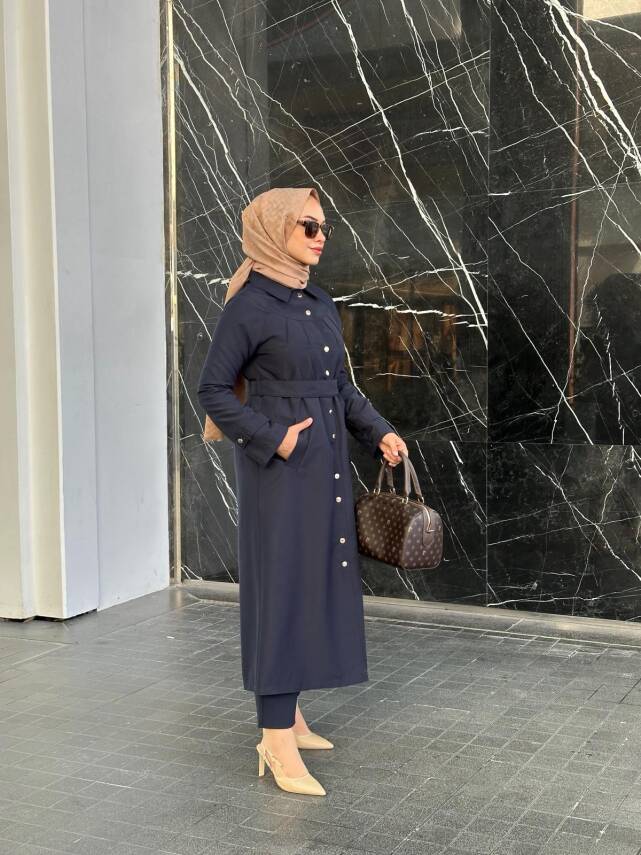 Mahza Astarlı Mevsimlik Yeni Sezon Trençkot 7647 Lacivert - 3