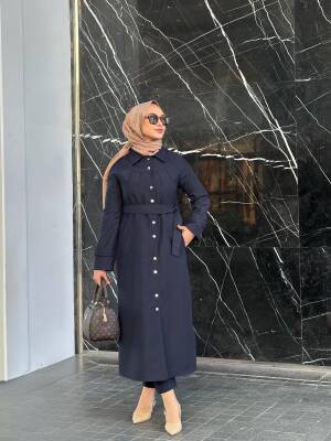 Mahza Astarlı Mevsimlik Yeni Sezon Trençkot 7647 Lacivert - Nihle