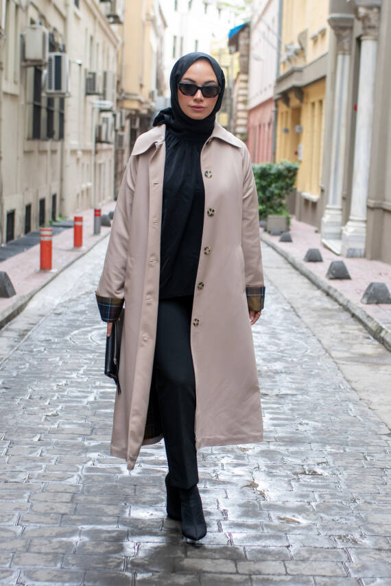 MAHZA EKOSE ASTAR DETAYLI YENİ SEZON 120 CM MEVSİMLİK TRENÇKOT 7667 BEJ - 1