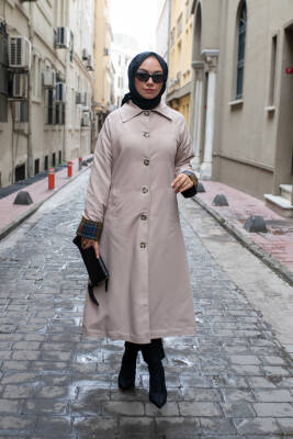 MAHZA EKOSE ASTAR DETAYLI YENİ SEZON 120 CM MEVSİMLİK TRENÇKOT 7667 BEJ - 2