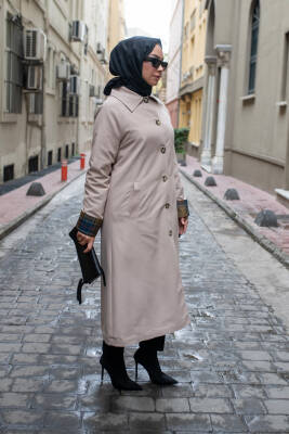 MAHZA EKOSE ASTAR DETAYLI YENİ SEZON 120 CM MEVSİMLİK TRENÇKOT 7667 BEJ - 4