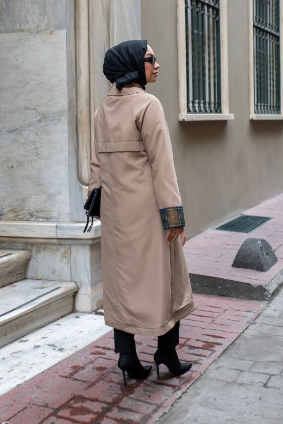 MAHZA EKOSE ASTAR DETAYLI YENİ SEZON 120 CM MEVSİMLİK TRENÇKOT 7667 CAMEL - 2