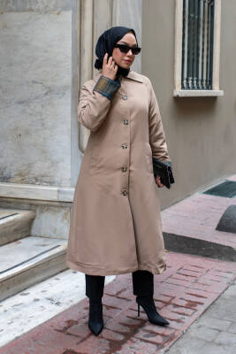 MAHZA EKOSE ASTAR DETAYLI YENİ SEZON 120 CM MEVSİMLİK TRENÇKOT 7667 CAMEL - 3