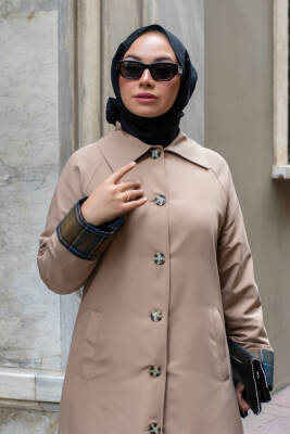 MAHZA EKOSE ASTAR DETAYLI YENİ SEZON 120 CM MEVSİMLİK TRENÇKOT 7667 CAMEL - Nihle