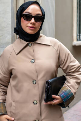 MAHZA EKOSE ASTAR DETAYLI YENİ SEZON 120 CM MEVSİMLİK TRENÇKOT 7667 CAMEL - 4