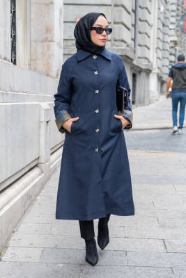 MAHZA EKOSE ASTAR DETAYLI YENİ SEZON 120 CM MEVSİMLİK TRENÇKOT 7667 LACİVERT - 3