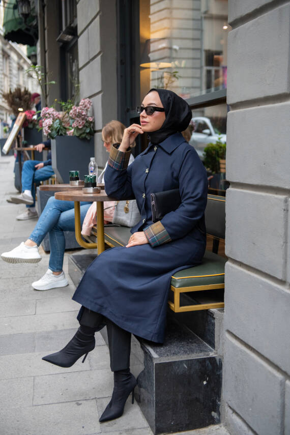 MAHZA EKOSE ASTAR DETAYLI YENİ SEZON 120 CM MEVSİMLİK TRENÇKOT 7667 LACİVERT - 4