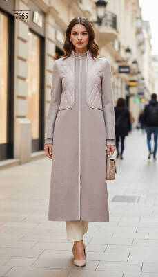 Mahza Kaşe Kumaş Astarlı Kapitone Detaylı 120 cm Kaban 7665 Açık Kahve - Nihle