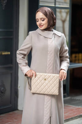 Mahza Kaşe Kumaş Maxi Boy Astarlı 135 cm Kaban 7663 Açık Kahve - 3