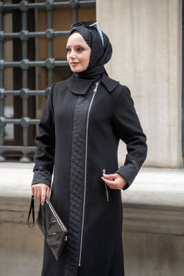 Mahza Kaşe Kumaş Maxi Boy Astarlı 135 cm Kaban 7663 Siyah - Nihle