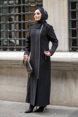 Mahza Kaşe Kumaş Maxi Boy Astarlı 135 cm Kaban 7663 Siyah - 2