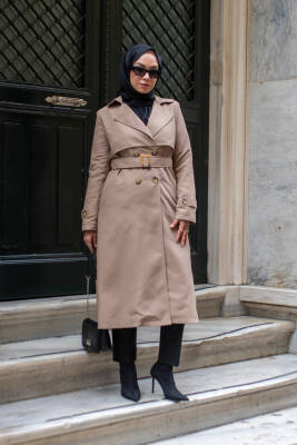 MAHZA MEVSİMLİK KLASİK 120 CM ASTARLI YENİ SEZON TRENÇKOT 7574 CAMEL - Nihle