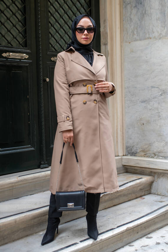 MAHZA MEVSİMLİK KLASİK 120 CM ASTARLI YENİ SEZON TRENÇKOT 7574 CAMEL - 2