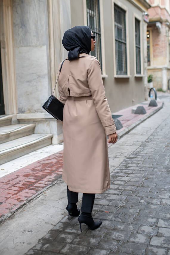 MAHZA MEVSİMLİK KLASİK 120 CM ASTARLI YENİ SEZON TRENÇKOT 7574 CAMEL - 4