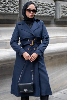 MAHZA MEVSİMLİK KLASİK 120 CM ASTARLI YENİ SEZON TRENÇKOT 7574 LACİVERT - Nihle