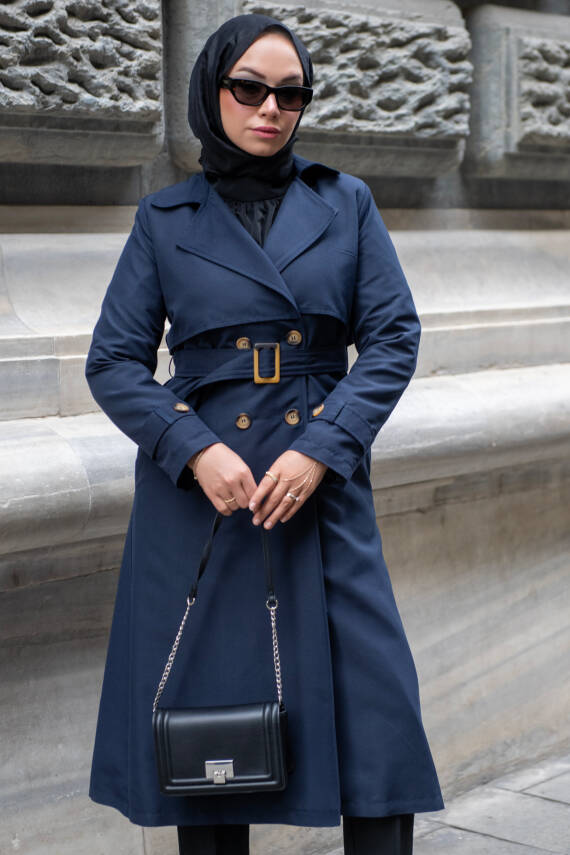 MAHZA MEVSİMLİK KLASİK 120 CM ASTARLI YENİ SEZON TRENÇKOT 7574 LACİVERT - 1