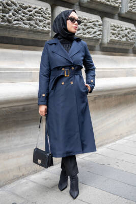 MAHZA MEVSİMLİK KLASİK 120 CM ASTARLI YENİ SEZON TRENÇKOT 7574 LACİVERT - 2