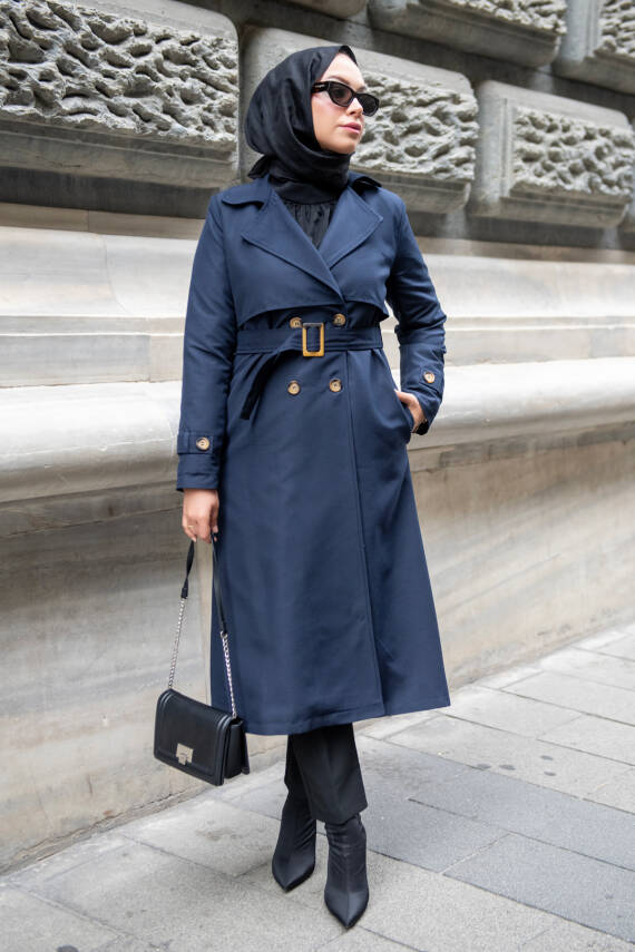 MAHZA MEVSİMLİK KLASİK 120 CM ASTARLI YENİ SEZON TRENÇKOT 7574 LACİVERT - 2