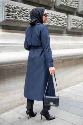 MAHZA MEVSİMLİK KLASİK 120 CM ASTARLI YENİ SEZON TRENÇKOT 7574 LACİVERT - 3