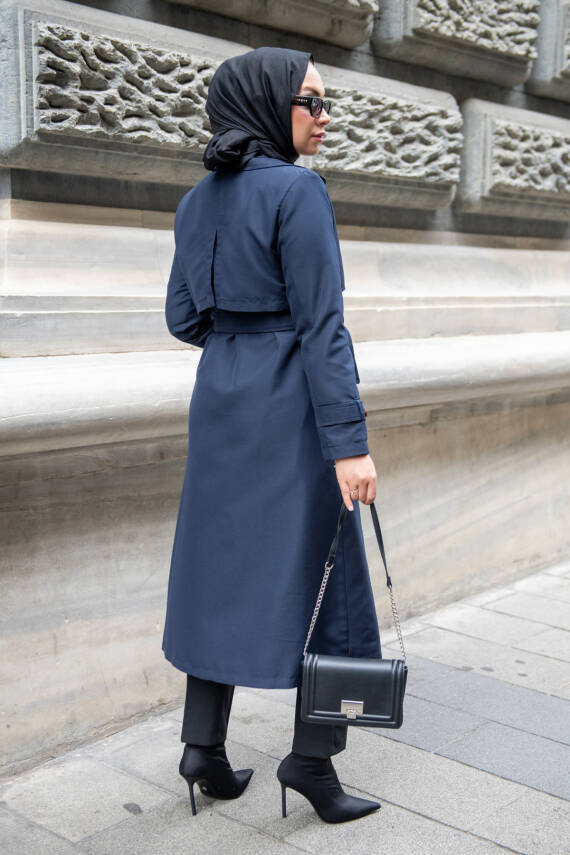 MAHZA MEVSİMLİK KLASİK 120 CM ASTARLI YENİ SEZON TRENÇKOT 7574 LACİVERT - 3