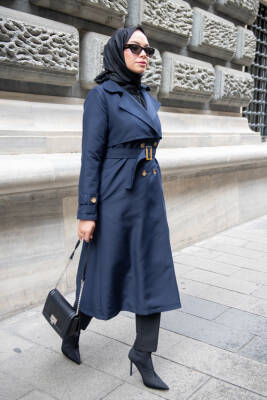 MAHZA MEVSİMLİK KLASİK 120 CM ASTARLI YENİ SEZON TRENÇKOT 7574 LACİVERT - 4