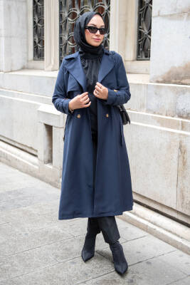 MAHZA MEVSİMLİK KLASİK 120 CM ASTARLI YENİ SEZON TRENÇKOT 7574 LACİVERT - 5
