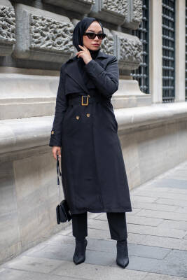 MAHZA MEVSİMLİK KLASİK 120 CM ASTARLI YENİ SEZON TRENÇKOT 7574 SİYAH - 2