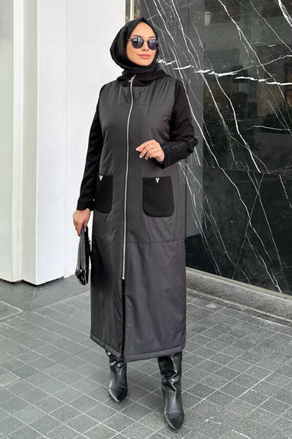 Mahza Mevsimlik Kolları Çelik Örme Kumaş Yeni Sezon Kap 7656 Siyah - 1