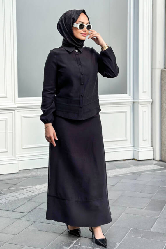 Mahza Modal Kumaş Broş Detaylı Yeni Sezon Etek Takım 8203- Bordo - 5