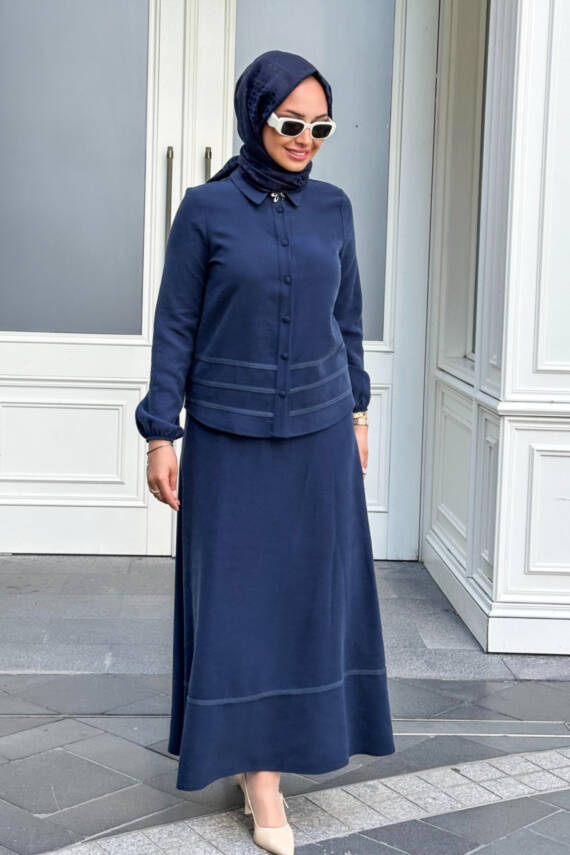 Mahza Modal Kumaş Broş Detaylı Yeni Sezon Etek Takım 8203- Kahve - 4