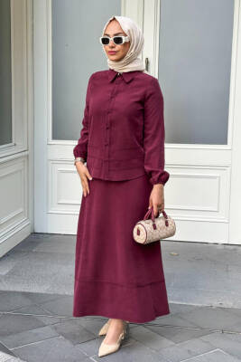 Mahza Modal Kumaş Broş Detaylı Yeni Sezon Etek Takım 8203 Siyah - 2